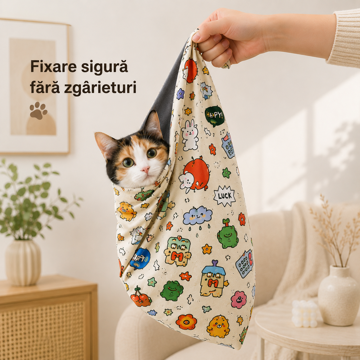 Păturică Fixare Pisică pentru Grooming — Tuns Gheare, Tratamente, Igiena — Anti-Zgârieturi 55x55cm/70x70cm